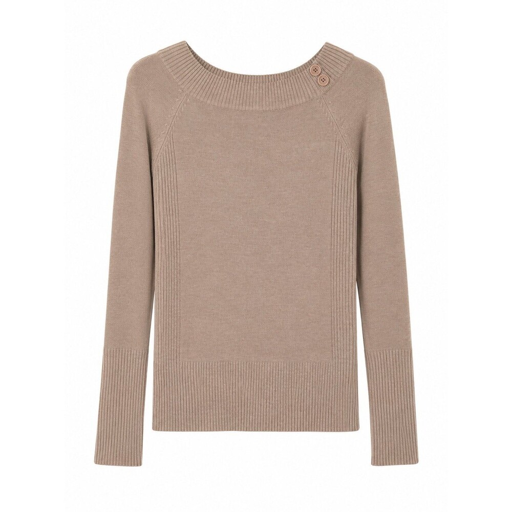 Takeout Women’s Oatmeal Knit Sweater – Button Shoulder – Size Small